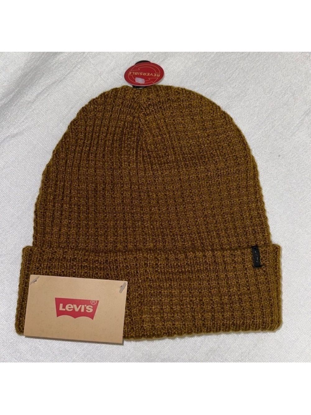 LEVI’S Camo Olive Green Ribbed Knit Super Soft Reversible Beanie Hat